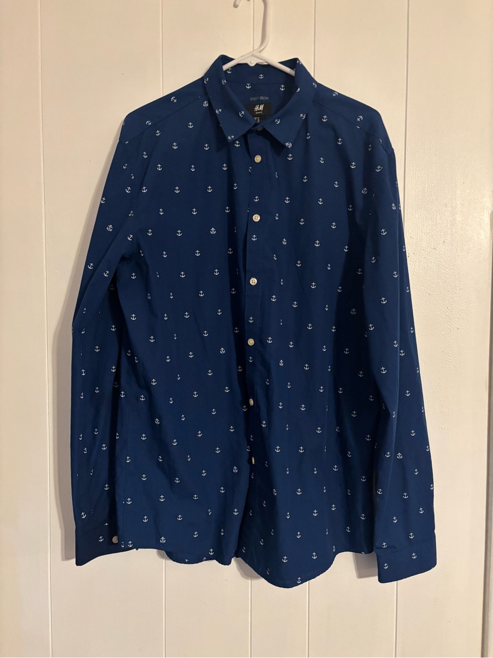 H&M Navy Anchor-Print Men's Button-Down Shirt